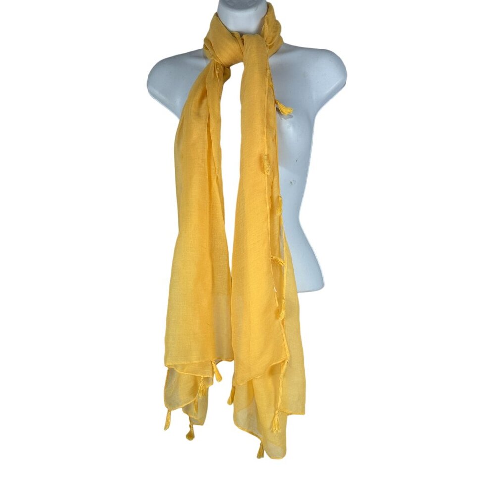 Women's Lightweight Wide Scarf with Tassels Yellow
